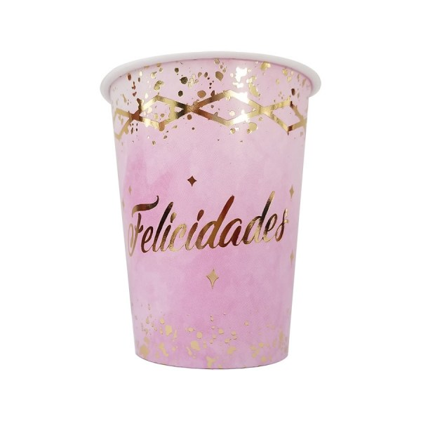 VASO POLIP FELICIDADES ROSA X8