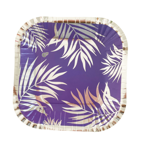 PLATO CUAD CHICO VIOLETA HOJAS PLATA X8