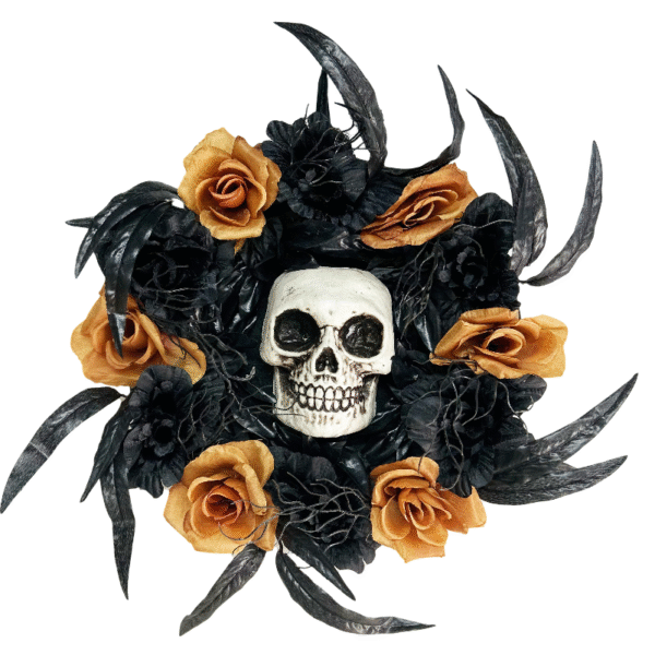 CORONA HALLOWEEN C/CALAVERAS / FLORES Y RAMILLETE X1