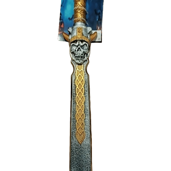 ESPADA C/CALAVERA Y CUERNOS DORADO 60CM X1