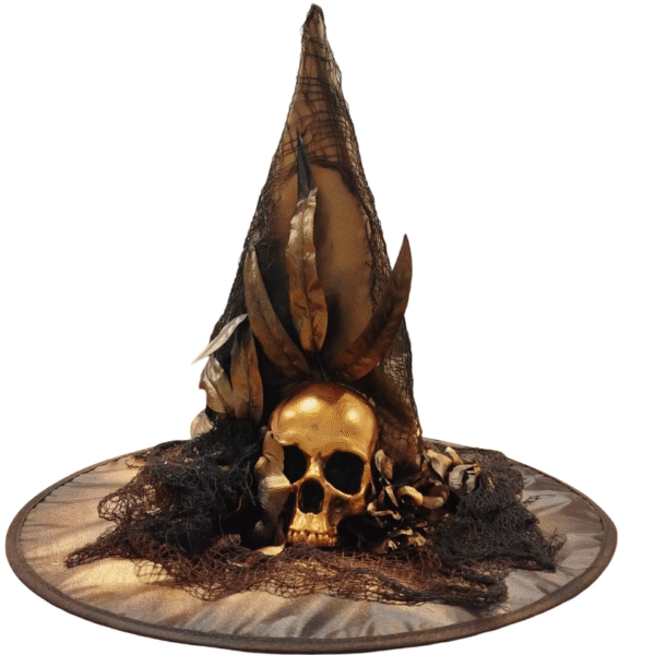 SOMBRERO BRUJA DORADO C/CALAVERAS X1