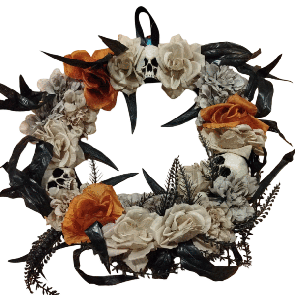 CORONA DEC HALLOWEN FLORES Y CALAVERAS X1